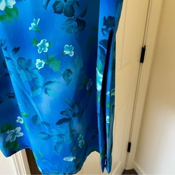Vintage 100% Silk Skirt Long Floral Blue - Picture 2 of 5